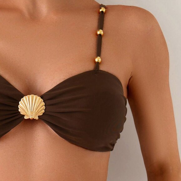 Multicolor Elegant Women's Beaded Halter High Waisted Bikini - Picture 3 of 5